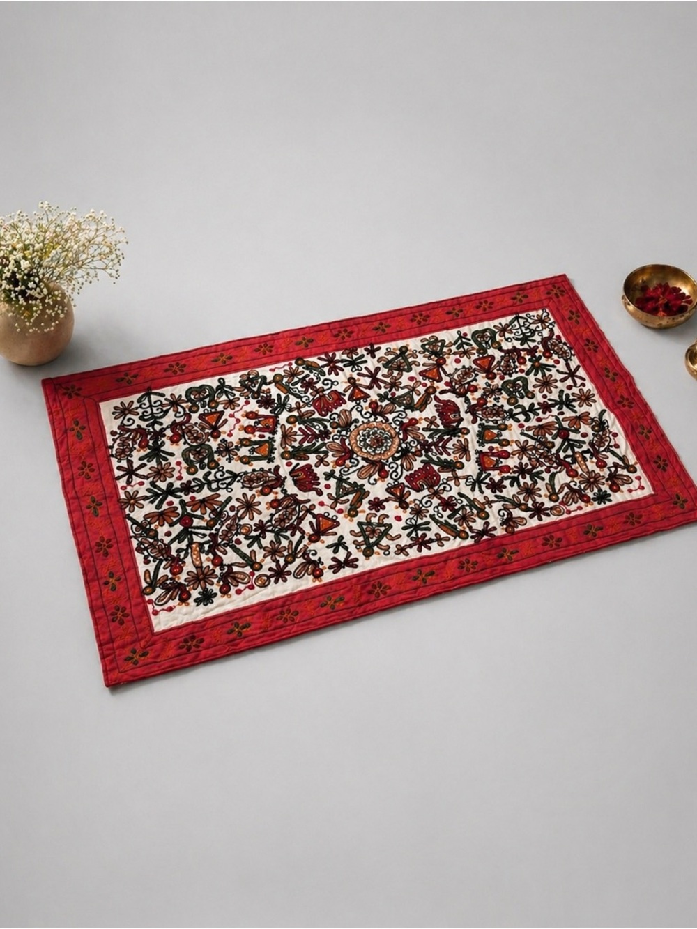 Handmade Embroidered Tapestry 31x51 Boho Wall Hanging Rug Table Decor India